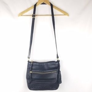 Genuine Black Leather Crossbody Purse Tassel Zip